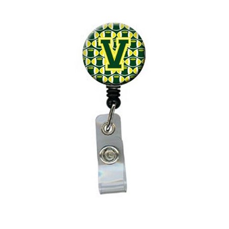 TEACHERS AID Letter V Football Green & Yellow Retractable Badge Reel TE951356